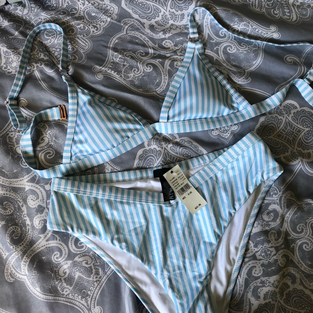Light blue Striped High Waisted bath suit set